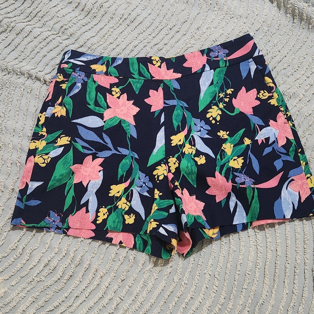 J. Crew Navy Floral High Waist Shorts